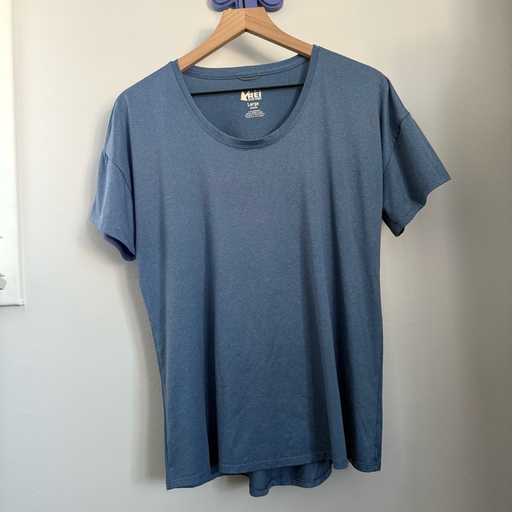 Rei Coop Women’s Large T-Shirt Blue Heather Active Outdoor Hike Trail Travel
